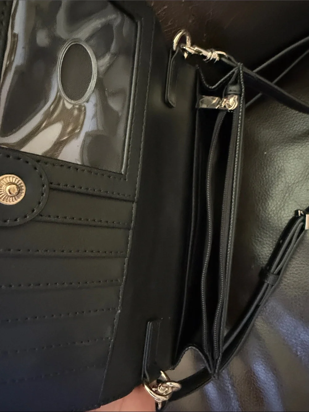 GUESS Black Crossbody with Gold Triangle Logo Accent